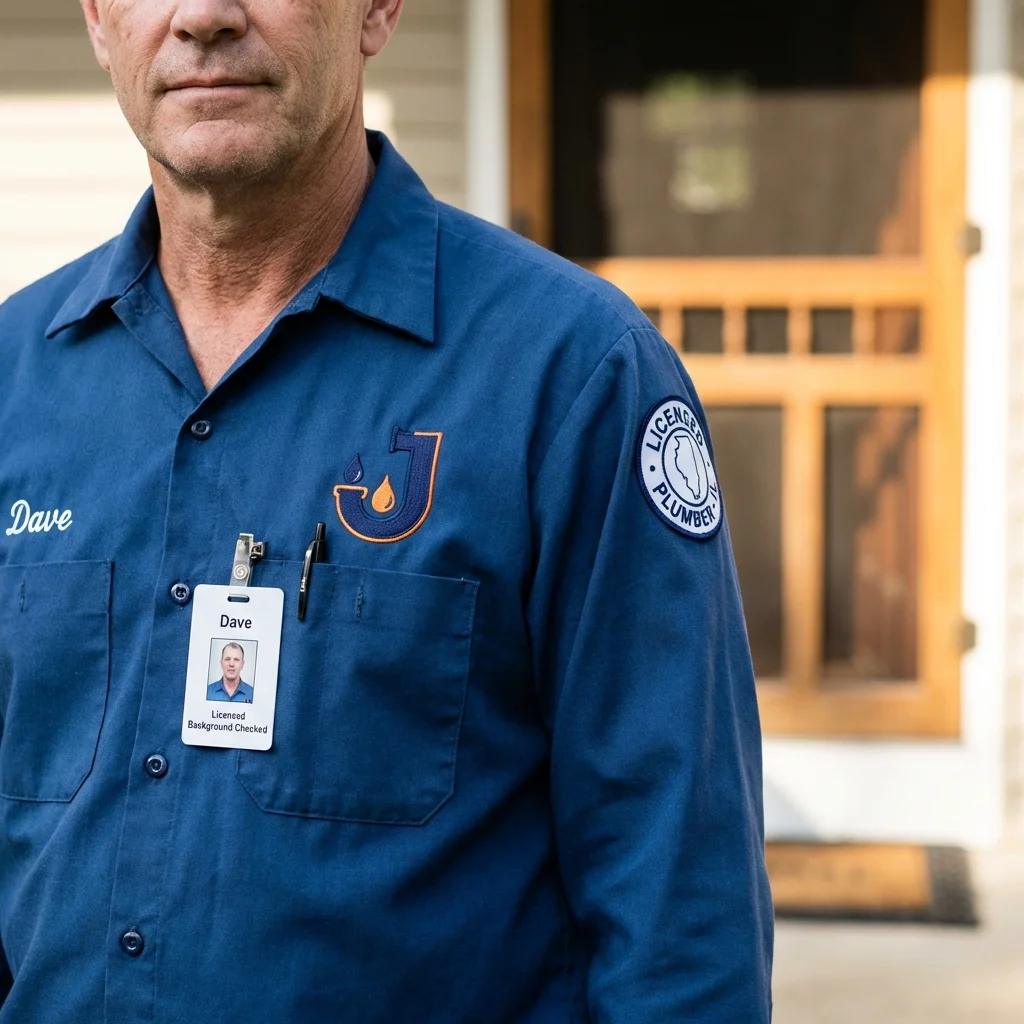 Licensed plumber showing ID badge in Moundsville, WV