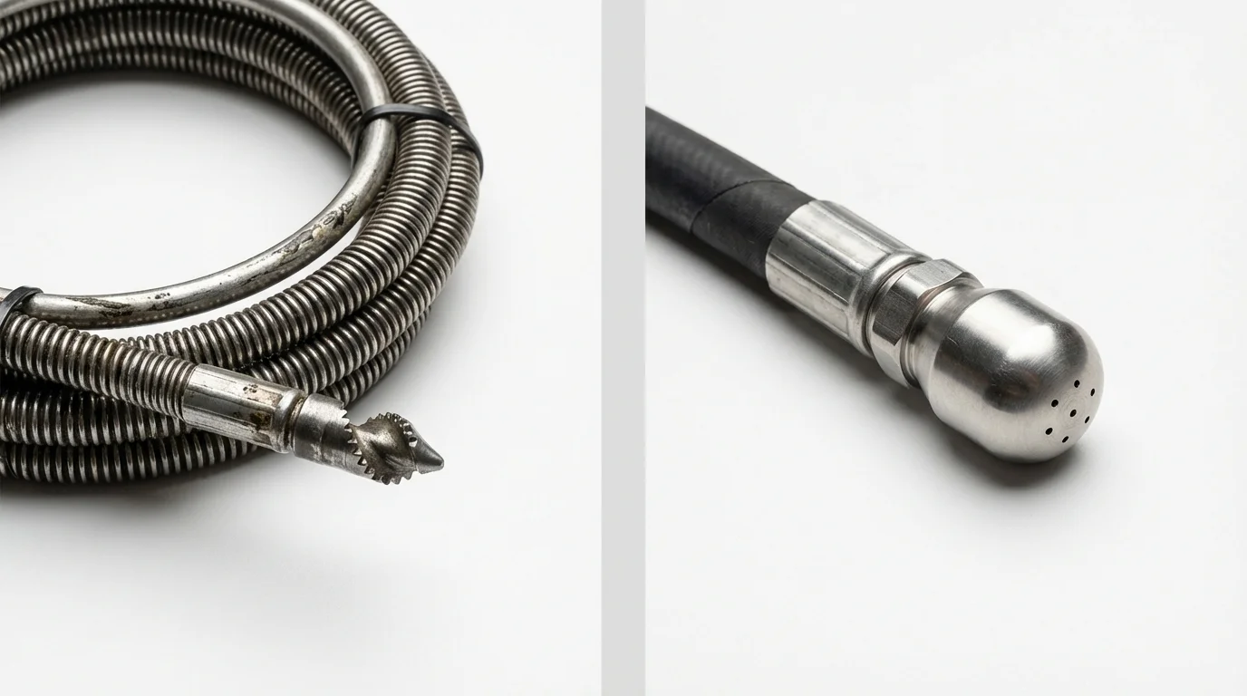 Drain snake cable and hydro jetting nozzle used for drain cleaning in Moundsville, WV
