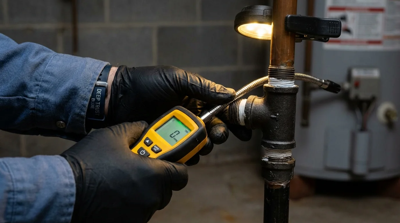 Gas leak detection with electronic sniffer by Johns Plumbing LLC in Moundsville