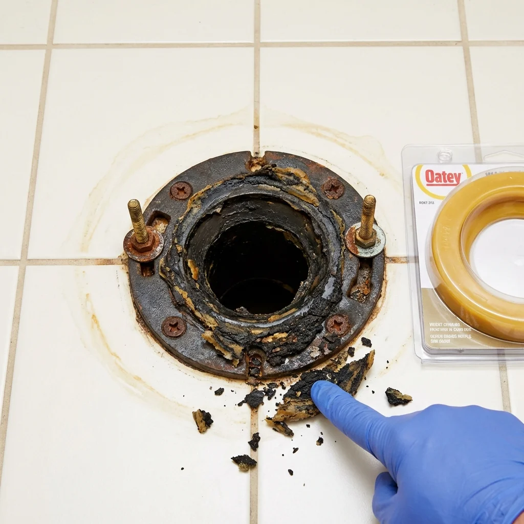 Failed wax ring showing water seepage at the base of a toilet in a Moundsville, WV home