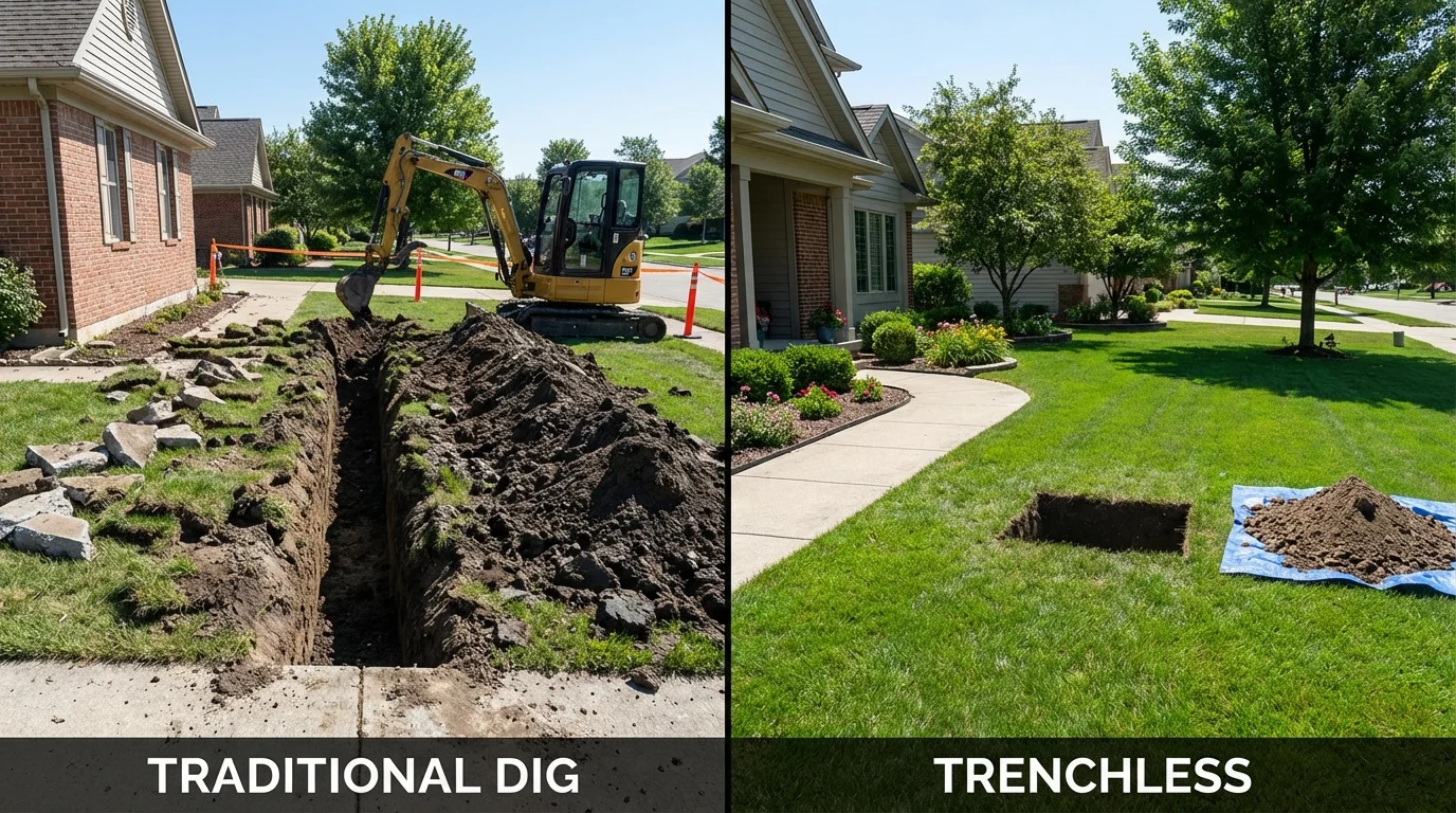 Trenchless sewer repair with minimal yard damage versus traditional excavation in Moundsville, WV